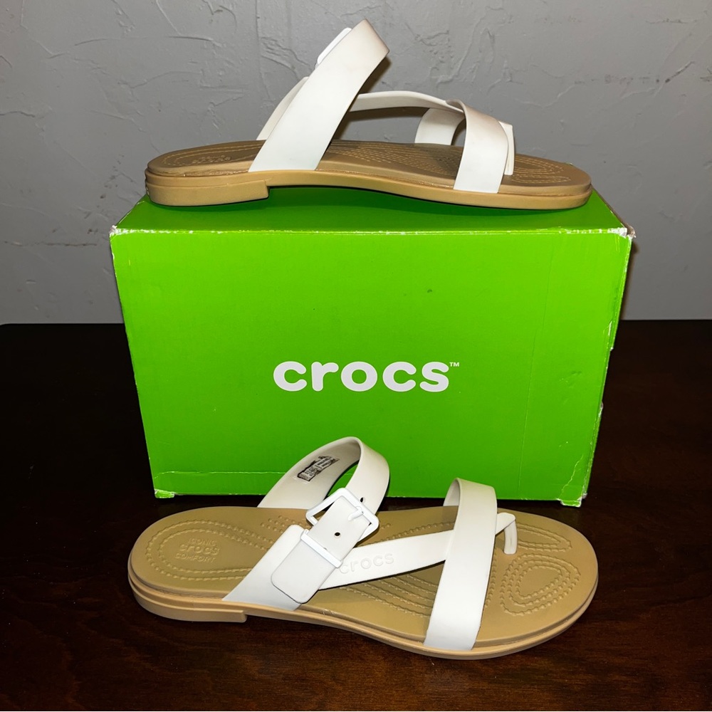 Crocs Women's Tulum Toe Post Sandals- Tan White Oyster - 8W